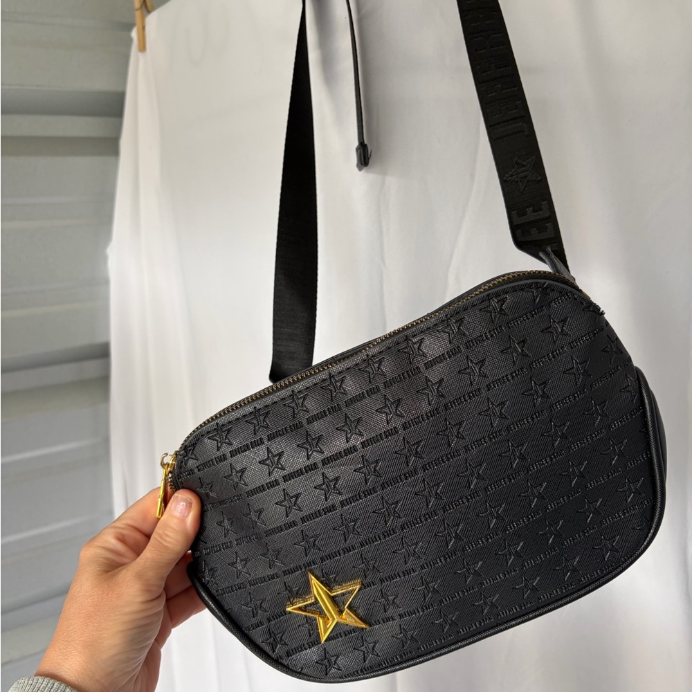 Jeffery star Black Star-Embossed Crossbody Bag with Gold Accent